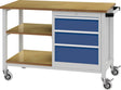 Bedrunka & Hirth Werkbank B1200xT540xH880mm Buche Multiplex lichtgrau/signalblau 3 Schubladen fahrbar