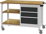 Bedrunka & Hirth Werkbank B1200xT540xH880mm Buche Multiplex lichtgrau/signalblau 3 Schubladen fahrbar