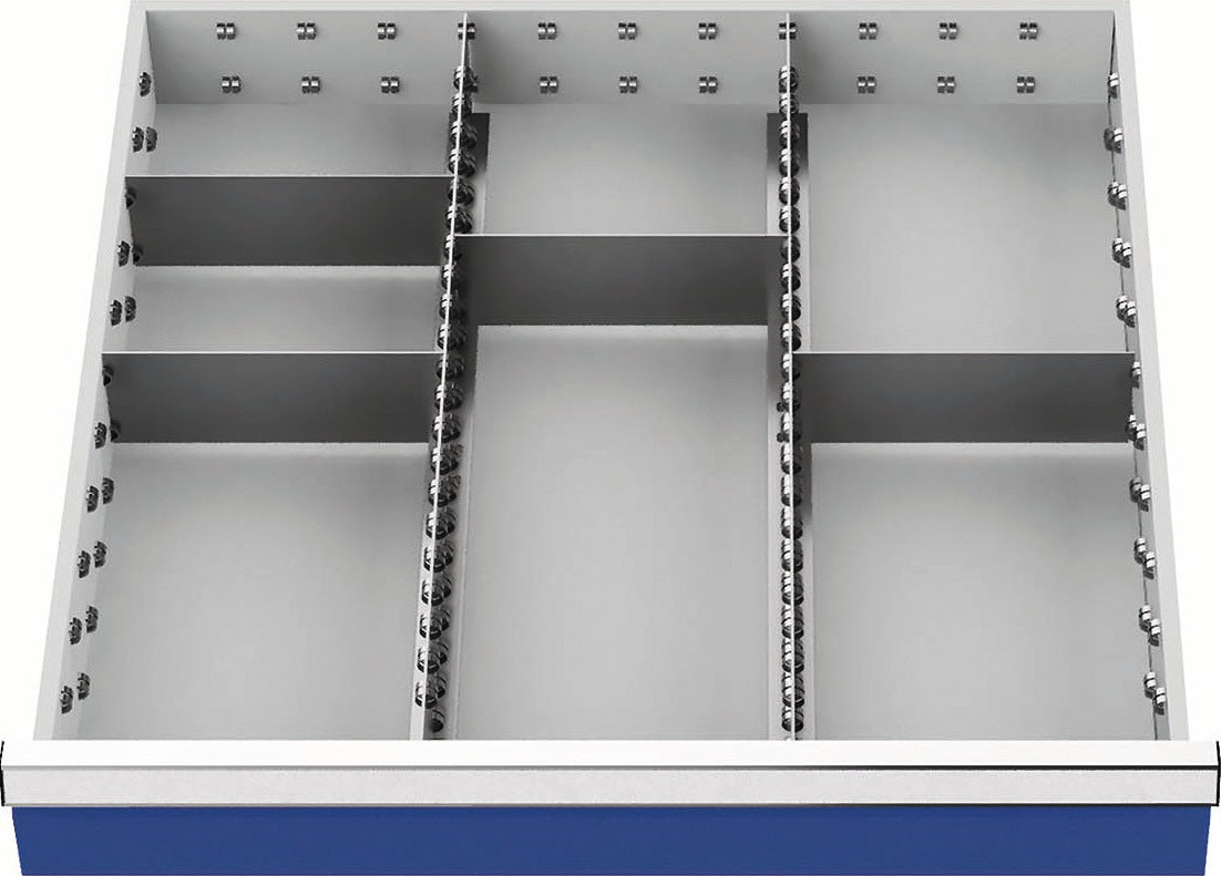 BEDRUNKA & HIRTH Schubladenunterteilungsmaterial Front-H. 200 mm – 2 Längs-/4 Querteiler