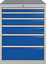BEDRUNKA+HIRTH Schubladenschrank H1019xB705xT736mm lichtgrau/signalblau 6 Schubladen