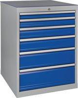 BEDRUNKA+HIRTH Schubladenschrank H1019xB705xT736mm lichtgrau/signalblau 6 Schubladen