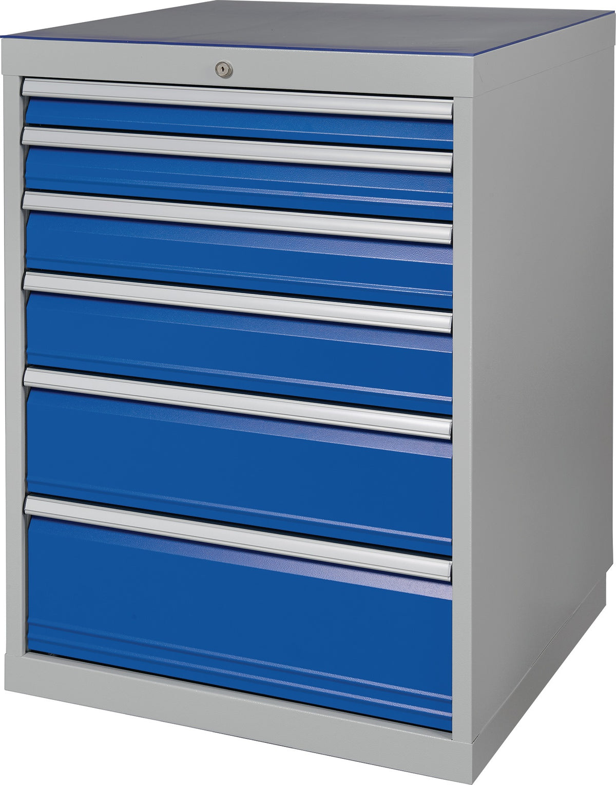 BEDRUNKA+HIRTH Schubladenschrank H1019xB705xT736mm lichtgrau/signalblau 6 Schubladen