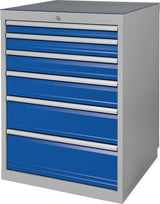 BEDRUNKA+HIRTH Schubladenschrank H1019xB705xT736mm lichtgrau/signalblau 6 Schubladen