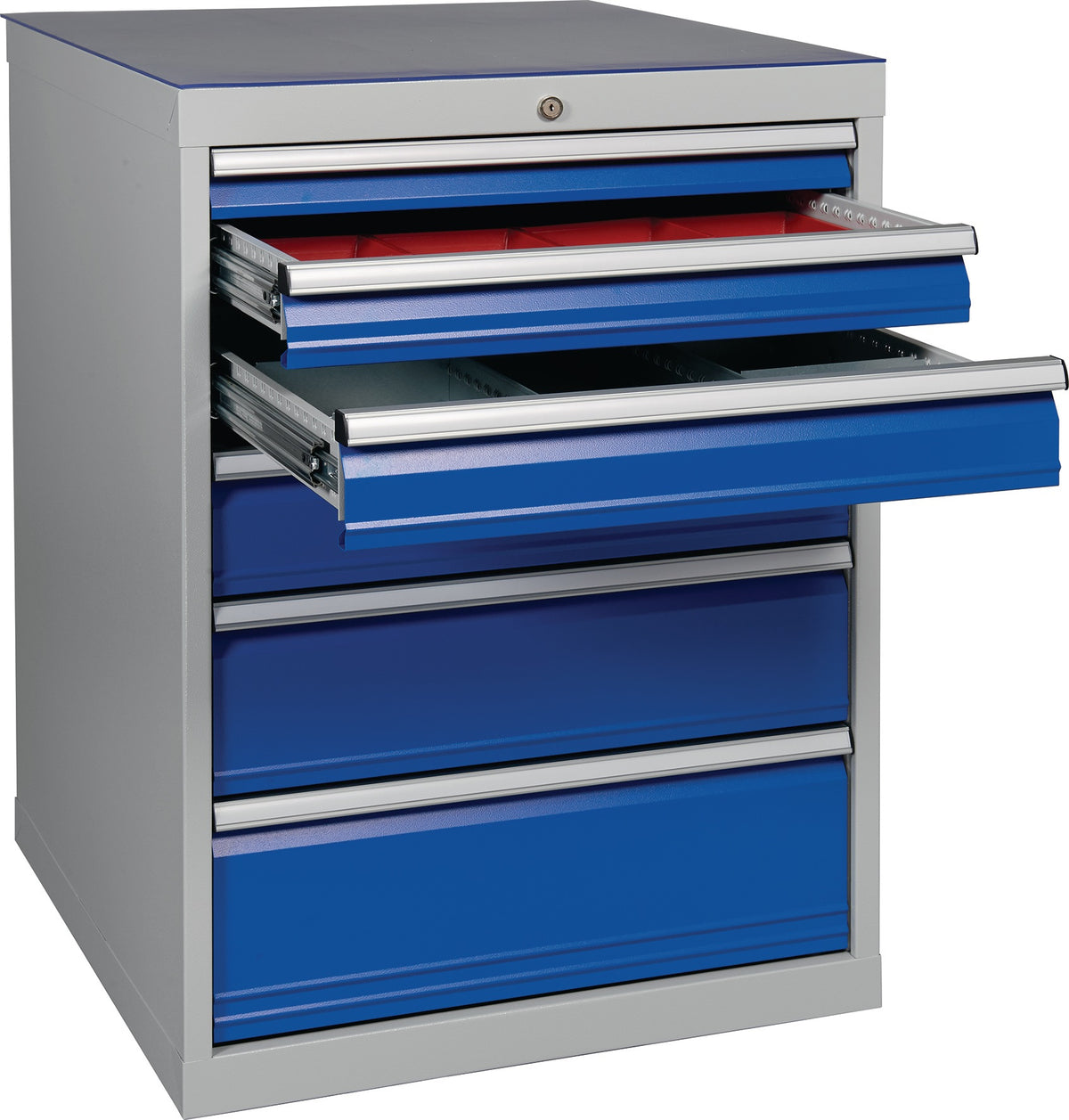 BEDRUNKA+HIRTH Schubladenschrank H1019xB705xT736mm lichtgrau/signalblau 6 Schubladen