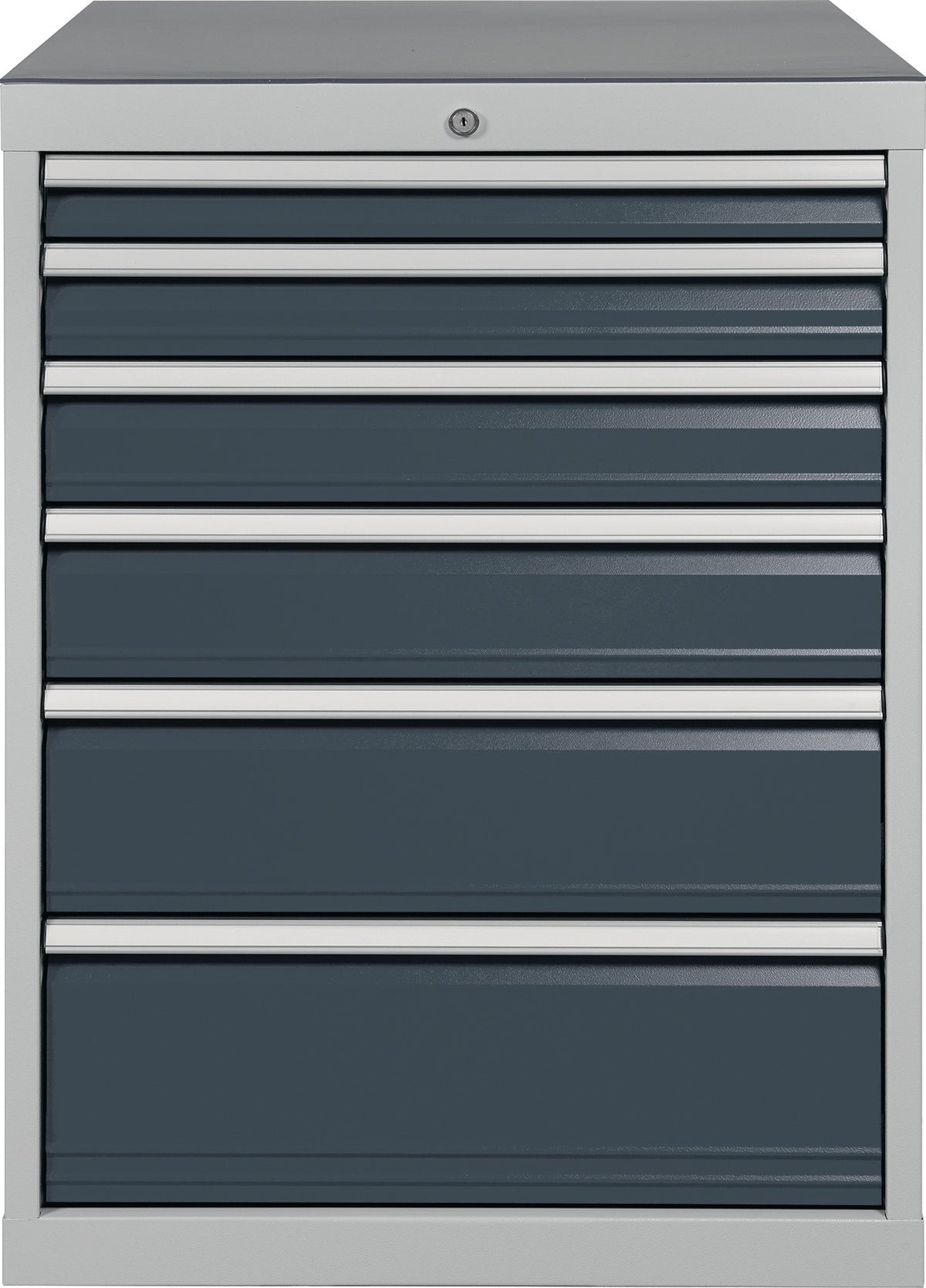 BEDRUNKA+HIRTH Schubladenschrank H1019xB705xT736mm lichtgrau/signalblau 6 Schubladen