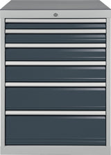 BEDRUNKA+HIRTH Schubladenschrank H1019xB705xT736mm lichtgrau/signalblau 6 Schubladen