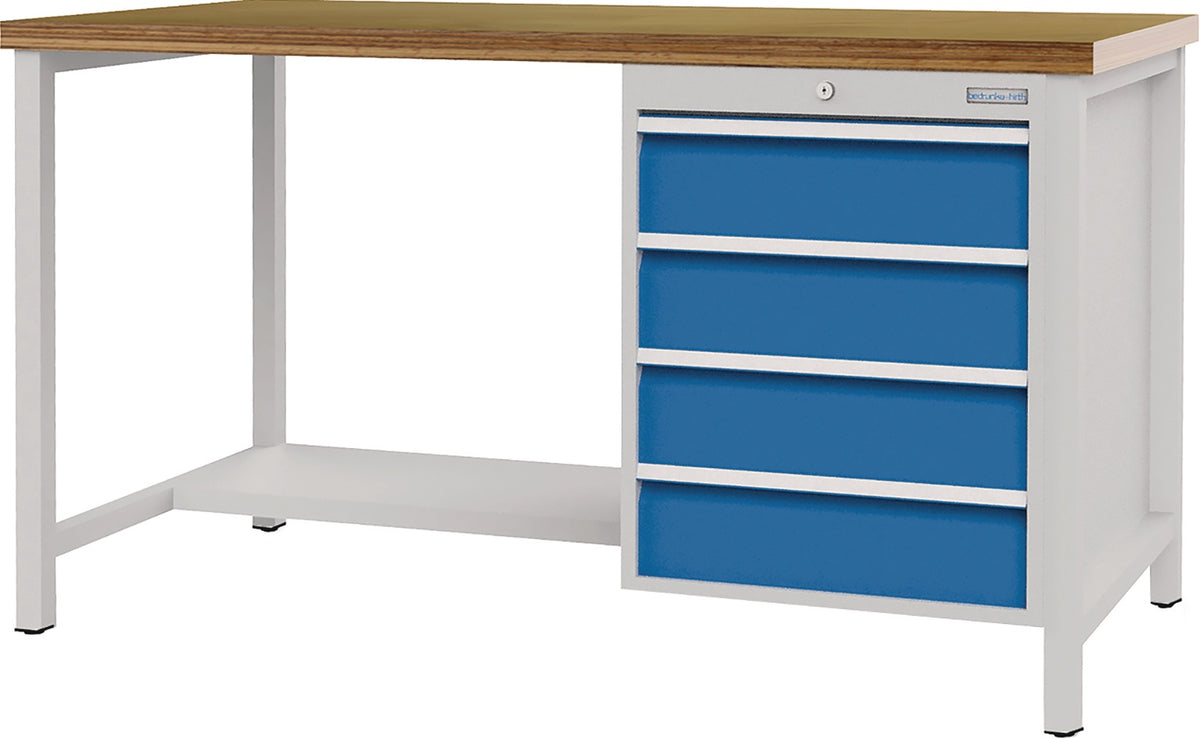 BEDRUNKA+HIRTH Werkbank signalblau lichtgrau 1500x859x750 mm Buche Multiplex 40 mm 1 Schublade 1 Tür