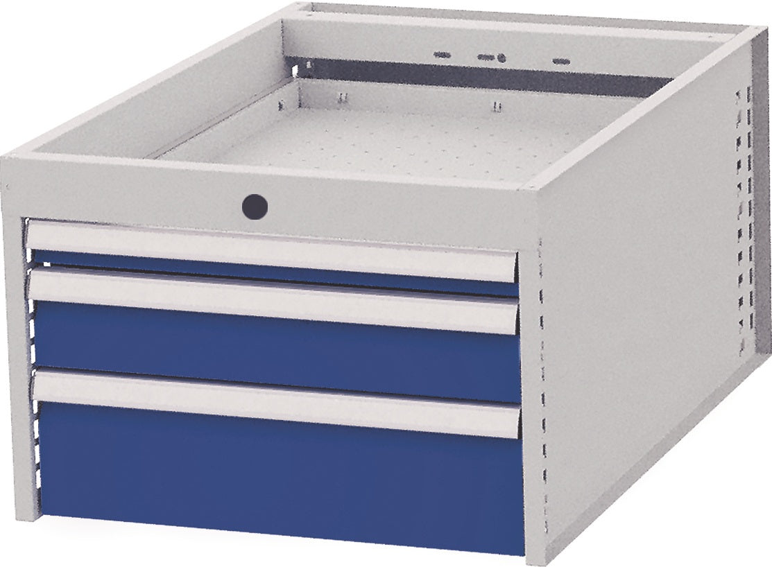 BEDRUNKA+HIRTH Schubladenschrank 3 Schubladen Vollauszug lichtgrau/signalblau