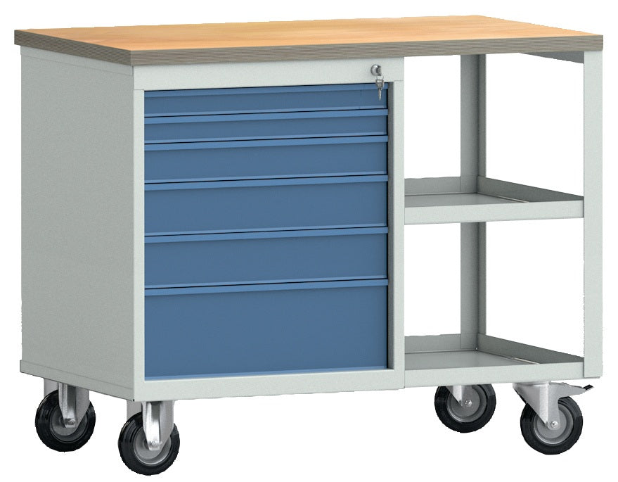 KLW-LUTZ Werkbank PW700 Buche Multiplex 1000x620x805 mm fahrbar 6 Schubladen