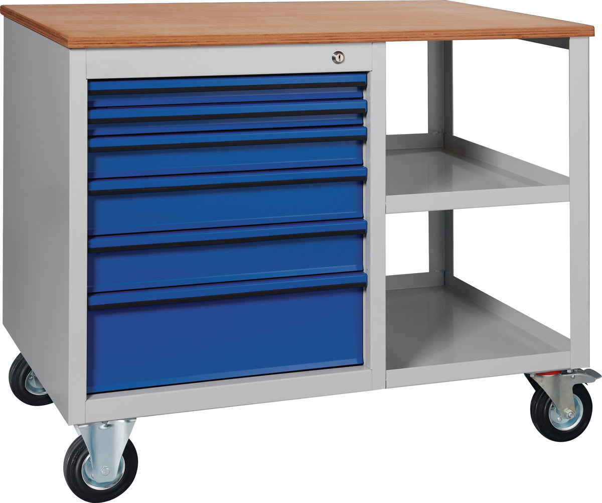 KLW-LUTZ Werkbank PW700 Buche Multiplex 1000x620x805 mm fahrbar 6 Schubladen