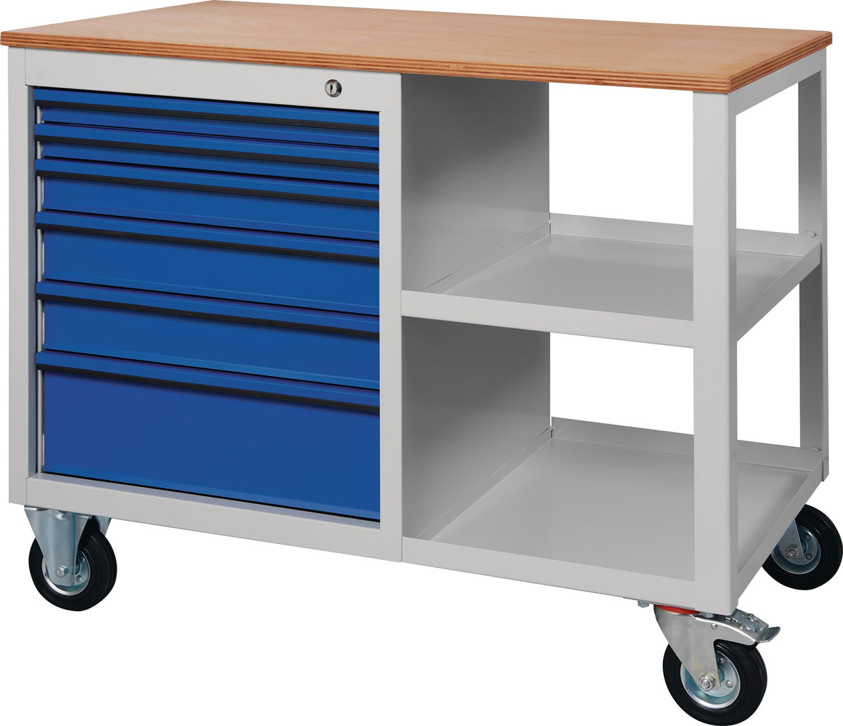 KLW-LUTZ Werkbank PW700 Buche Multiplex 1000x620x805 mm fahrbar 6 Schubladen