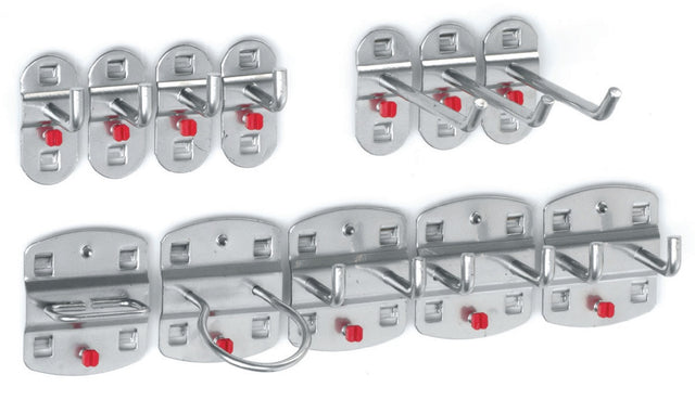 RASTERPLAN Werkzeughalter 12-teilig mit 9 Haken und 3 Doppelhaken für Lochplatten