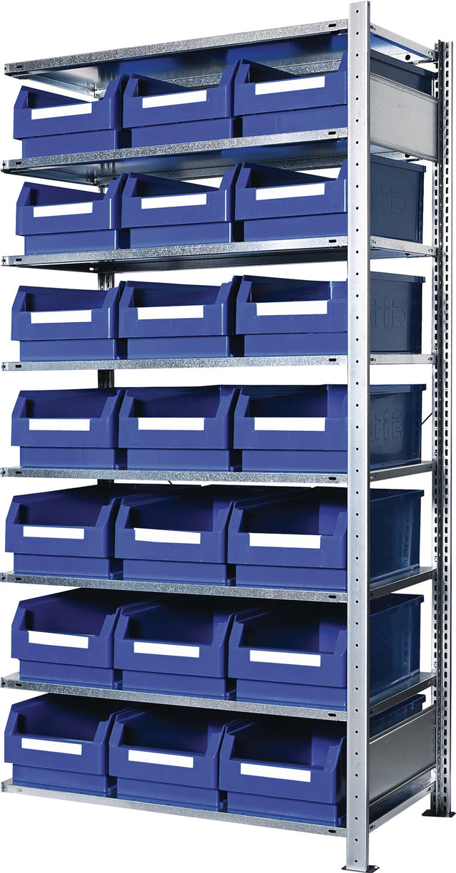 Steckregal H2000xB1000xT500mm Anbauregal 8 Stahlböden 21x Gr.2 blau KAPPES