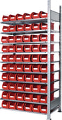 KAPPES Steckregal Anbauregal 2000x1000x300 mm mit 10 Stahlböden und 60 Sichtlagerkästen rot