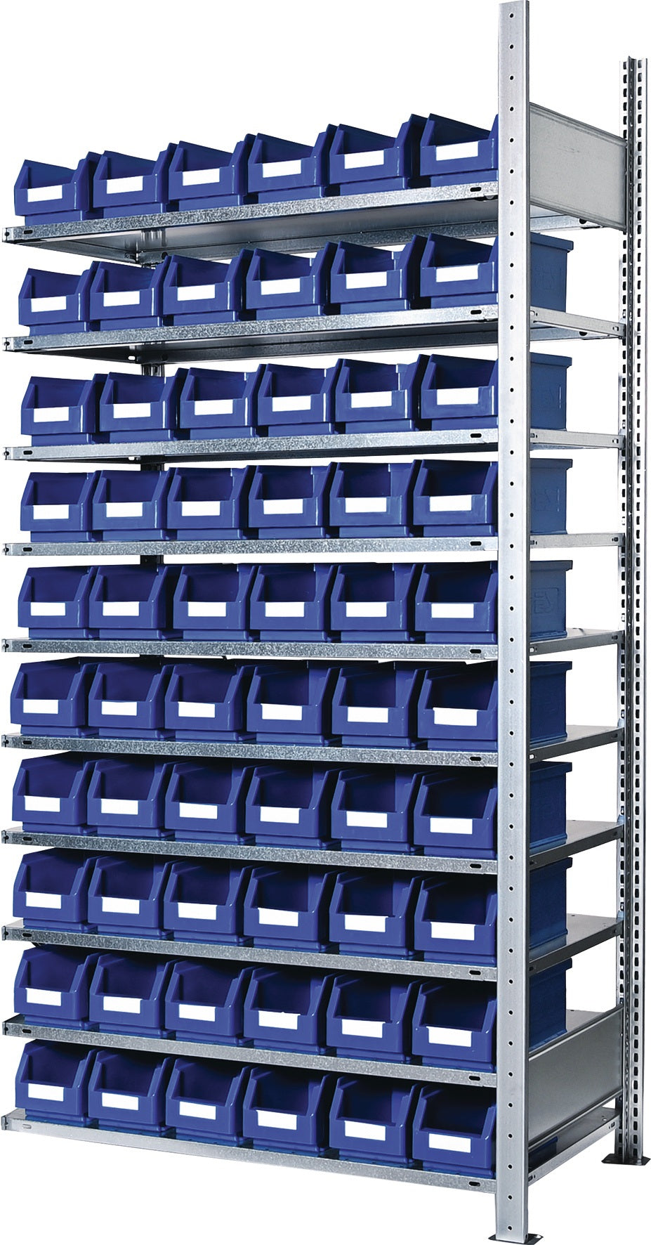 KAPPES Steckregal 2000x1000x300 mm Anbauregal mit 10 Stahlböden und 60 Sichtlagerkästen blau