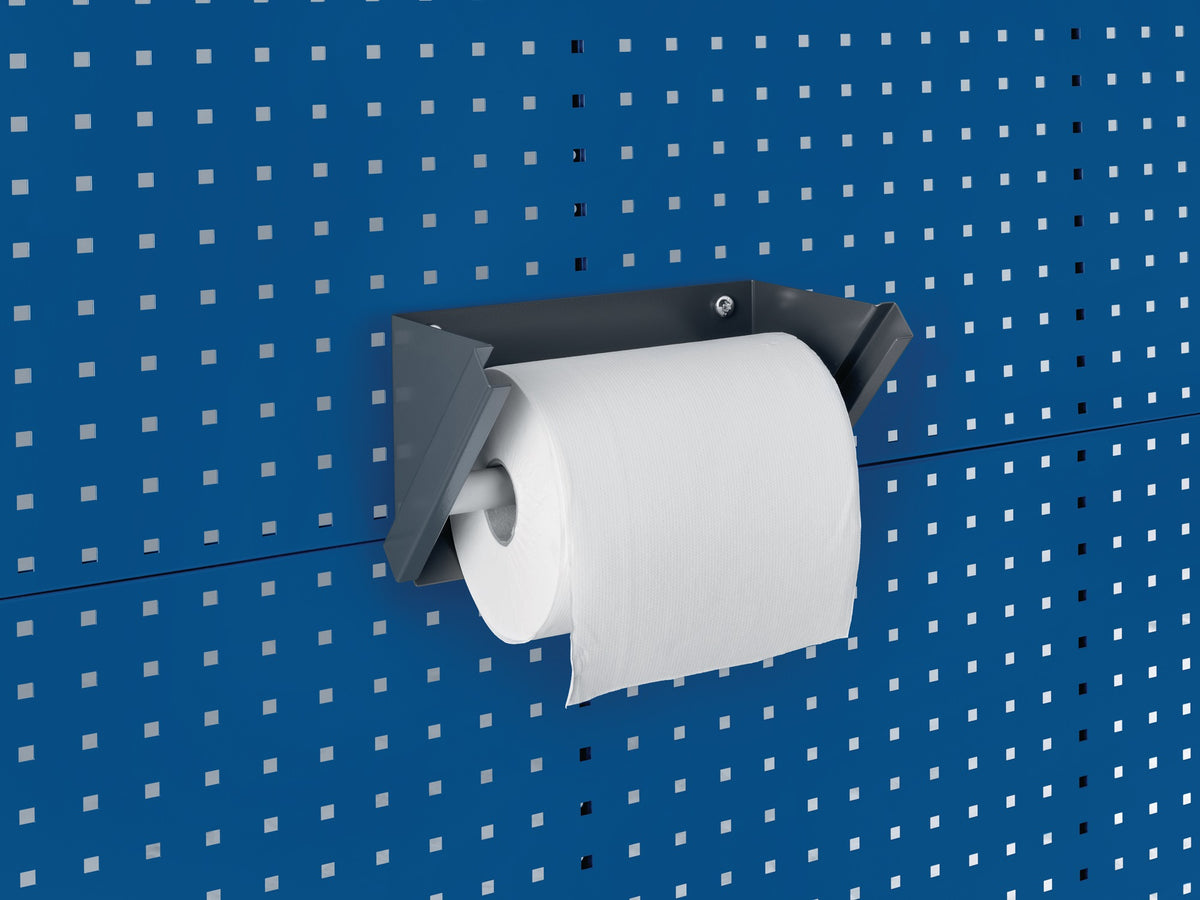 BOTT Papierrollenhalter für Lochplatten – 315 x 185 x 180 mm, Rollenbreite max. 260 mm, Rollen-Ø max. 280 mm