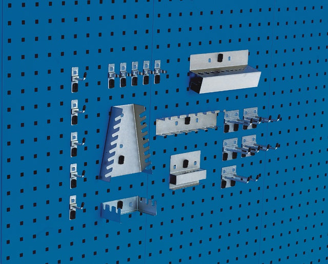 BOTT Werkzeughaltersortiment 20-tlg. verzinkt für Lochplatten – 10 Haken, 5 Halter, 5 Klemmen