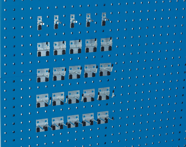 BOTT Werkzeughaltersortiment 25-tlg. verzinkt für Lochplatten – 15 Haken, 5 Doppelhaken, 5 Klemmen