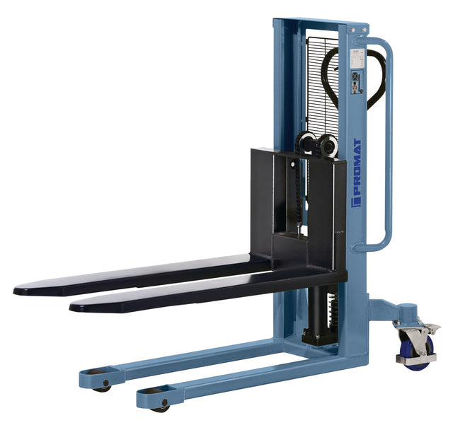 PROMAT Hochhubstapler taubenblau 1000 kg Tragfähigkeit, Einfachmast, Gabellänge 1150 mm, Hubhöhe 900 mm