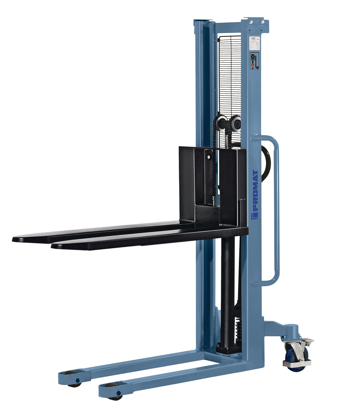 PROMAT Hochhubstapler taubenblau 1000 kg Tragfähigkeit, Einfachmast, Gabellänge 1150 mm, Hubhöhe 900 mm