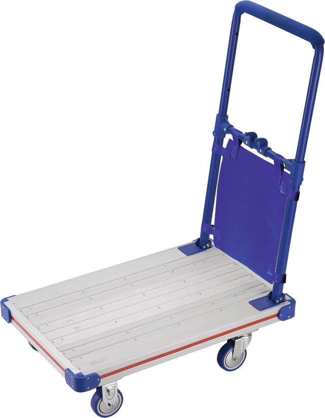 Plattformwagen mit klappbaren Rädern und Bügel, Aluminium-Ladefläche 630 x 400 mm, 150 kg Tragfähigkeit