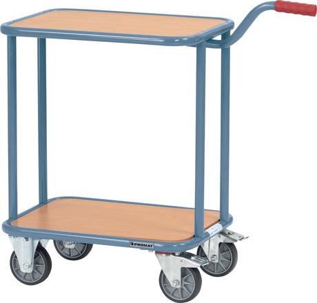 PROMAT Griffroller L600xB450mm mit 2 Holzwerkstoffplattformen taubenblau, 250 kg Tragfähigkeit