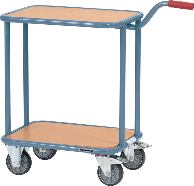 PROMAT Griffroller L600xB450mm mit 2 Holzwerkstoffplattformen taubenblau, 250 kg Tragfähigkeit