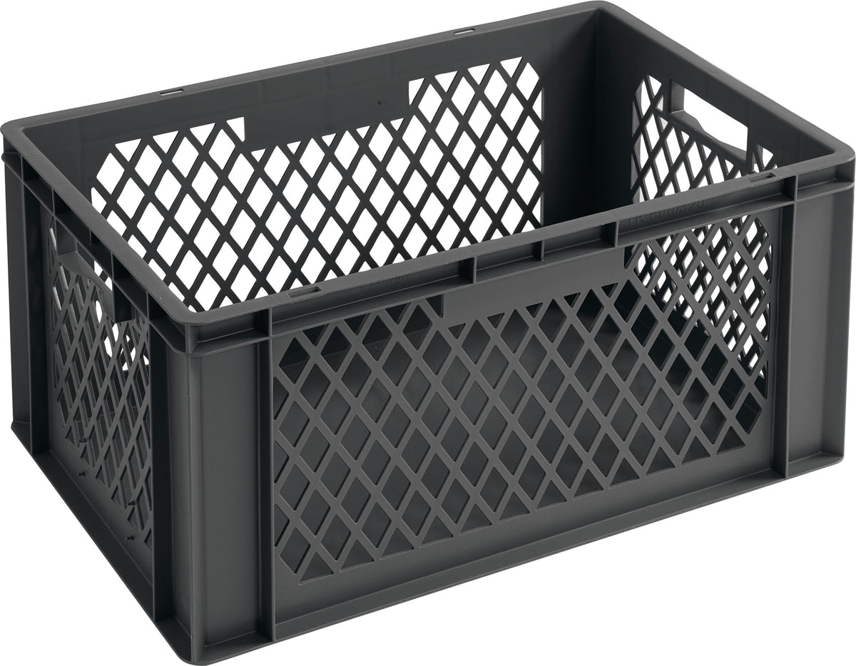 LA-KA-PE Transportbehälter 600x400x320 mm grau PP Durchfassgriff, Seitenwände durchbrochen
