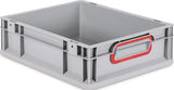 Transportstapelbehälter L400xB300xH120mm grau PP von ALLIT – geschlossener Griff rot