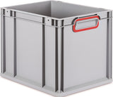 Transportstapelbehälter L400xB300xH120mm grau PP von ALLIT – geschlossener Griff rot