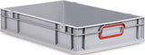 Transportstapelbehälter L400xB300xH120mm grau PP von ALLIT – geschlossener Griff rot