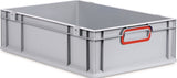 Transportstapelbehälter L400xB300xH120mm grau PP von ALLIT – geschlossener Griff rot