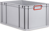 Transportstapelbehälter L400xB300xH120mm grau PP von ALLIT – geschlossener Griff rot
