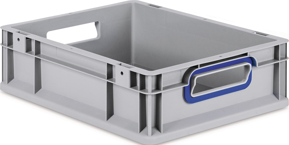 Transportstapelbehälter L400xB300xH120mm grau PP von ALLIT – geschlossener Griff rot