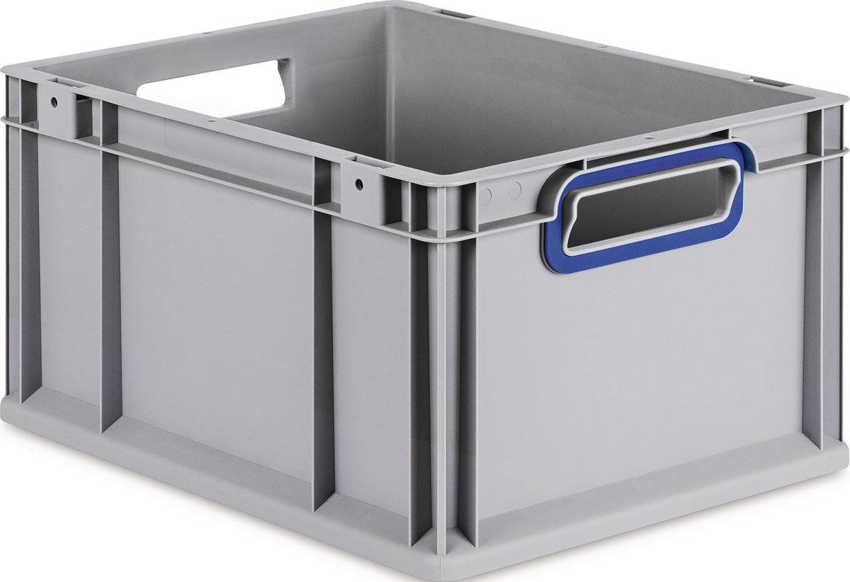 Transportstapelbehälter L400xB300xH120mm grau PP von ALLIT – geschlossener Griff rot