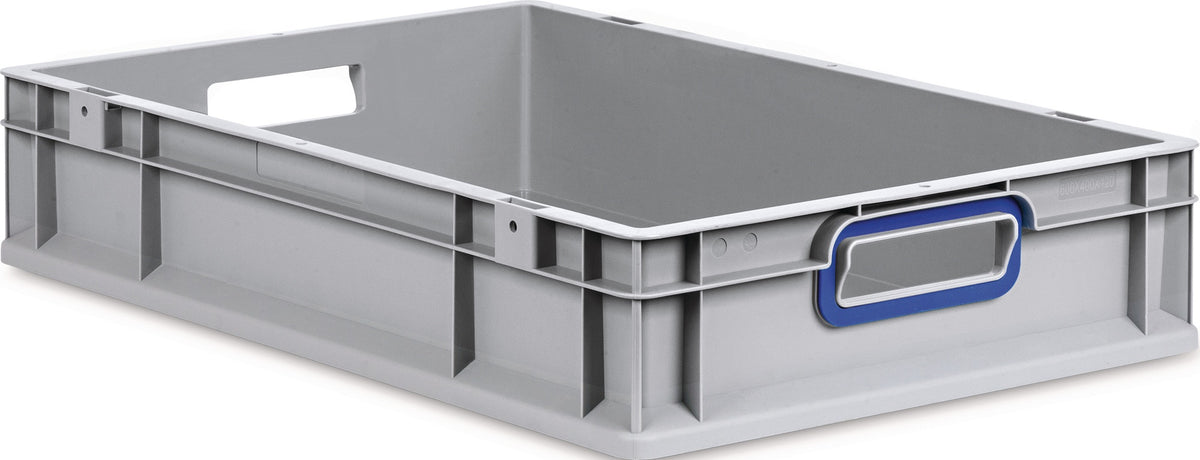 Transportstapelbehälter L400xB300xH120mm grau PP von ALLIT – geschlossener Griff rot