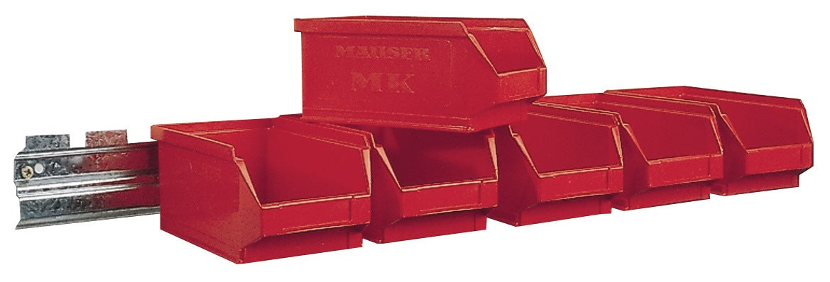 MAUSER Sichtlagerkastenset 602x50x100 mm verzinkte Stahlschiene mit 6 roten Sichtlagerkästen MK6
