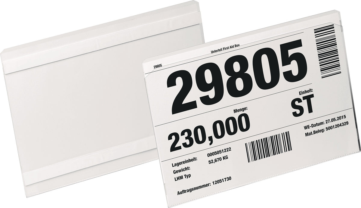 DURABLE Etikettentasche 100 x 38 mm selbstklebend transparent – scannertauglich & dokumentenecht