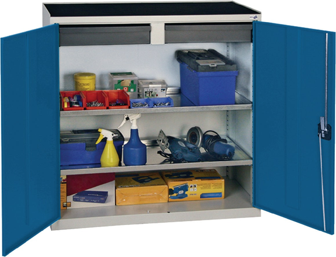 STUMPF Werkzeug-/Beistellschrank 1000x1000x500 mm mit 2 Schubladen und 2 Böden, lichtgrau/anthrazitgrau