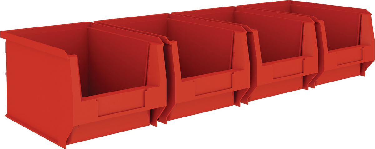 MAUSER Sichtlagerkastenset 140x602x250 mm verzinkte Wandschiene mit 4x MK4 rot