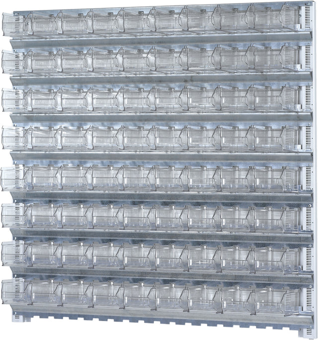PROMAT Wandsystem 1000x1010 mm Stahl verzinkt mit 72 Sichtlagerkästen MK5 transparent