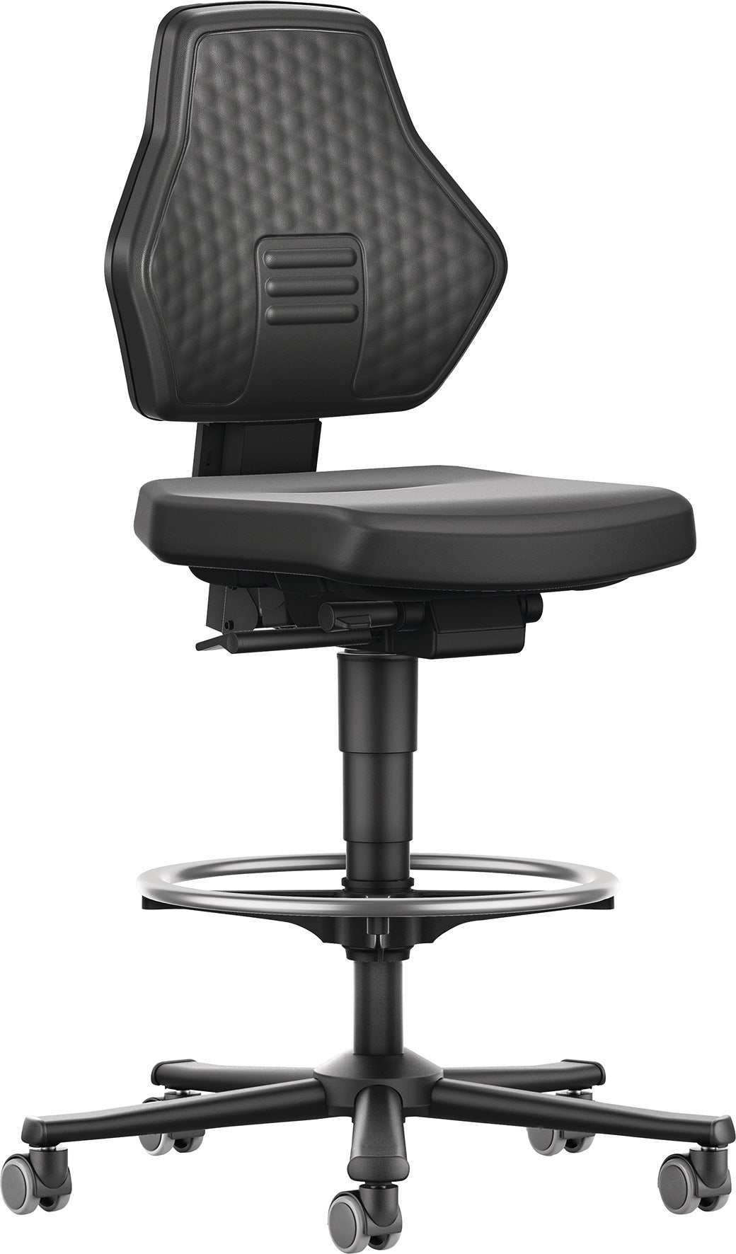 BIMOS Arbeitsdrehstuhl Air Flow Rollen + Fußring Kunstleder schwarz, 610-890 mm