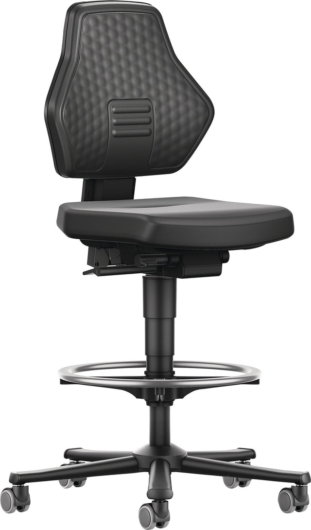 BIMOS Arbeitsdrehstuhl Air Flow Rollen + Fußring Kunstleder schwarz, 610-890 mm