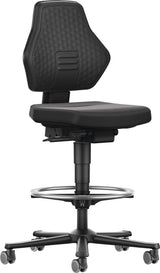 BIMOS Arbeitsdrehstuhl Air Flow Rollen + Fußring Kunstleder schwarz, 610-890 mm
