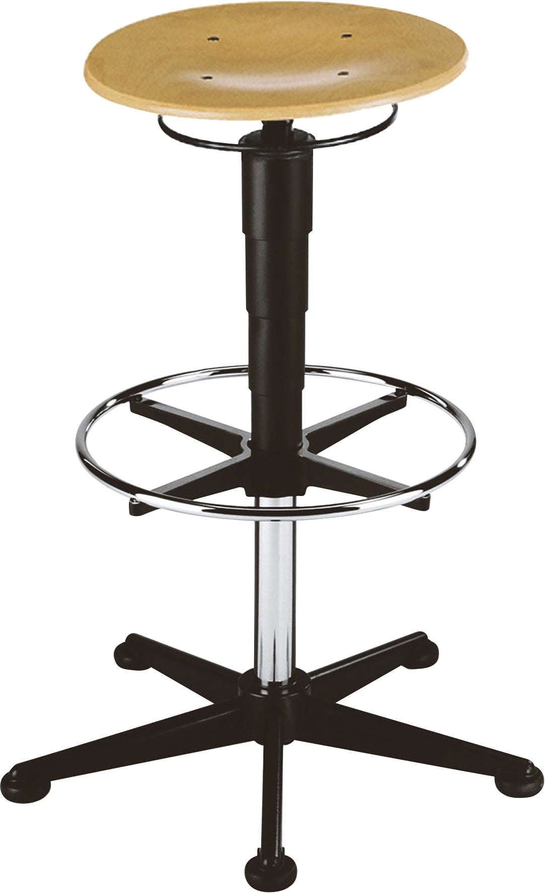BIMOS Drehhocker mit Bodengleitern und Fußring, Buche natur, Sitzhöhe 570-850 mm
