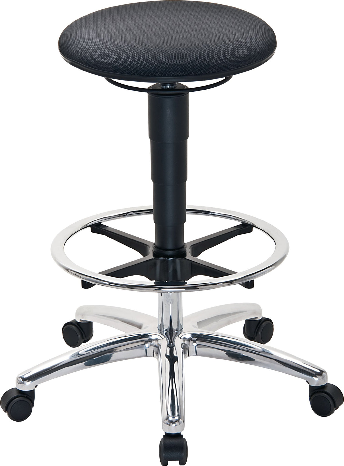 BIMOS Drehhocker Sitz-Stop-Rollen + Fußring Supertec-Gewebe grau, Sitzhöhe 510-780 mm