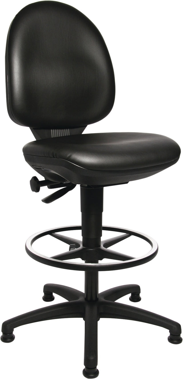 TOPSTAR Arbeitsdrehstuhl Tec 50 mit Bodengleitern und Fußring, Kunstleder schwarz