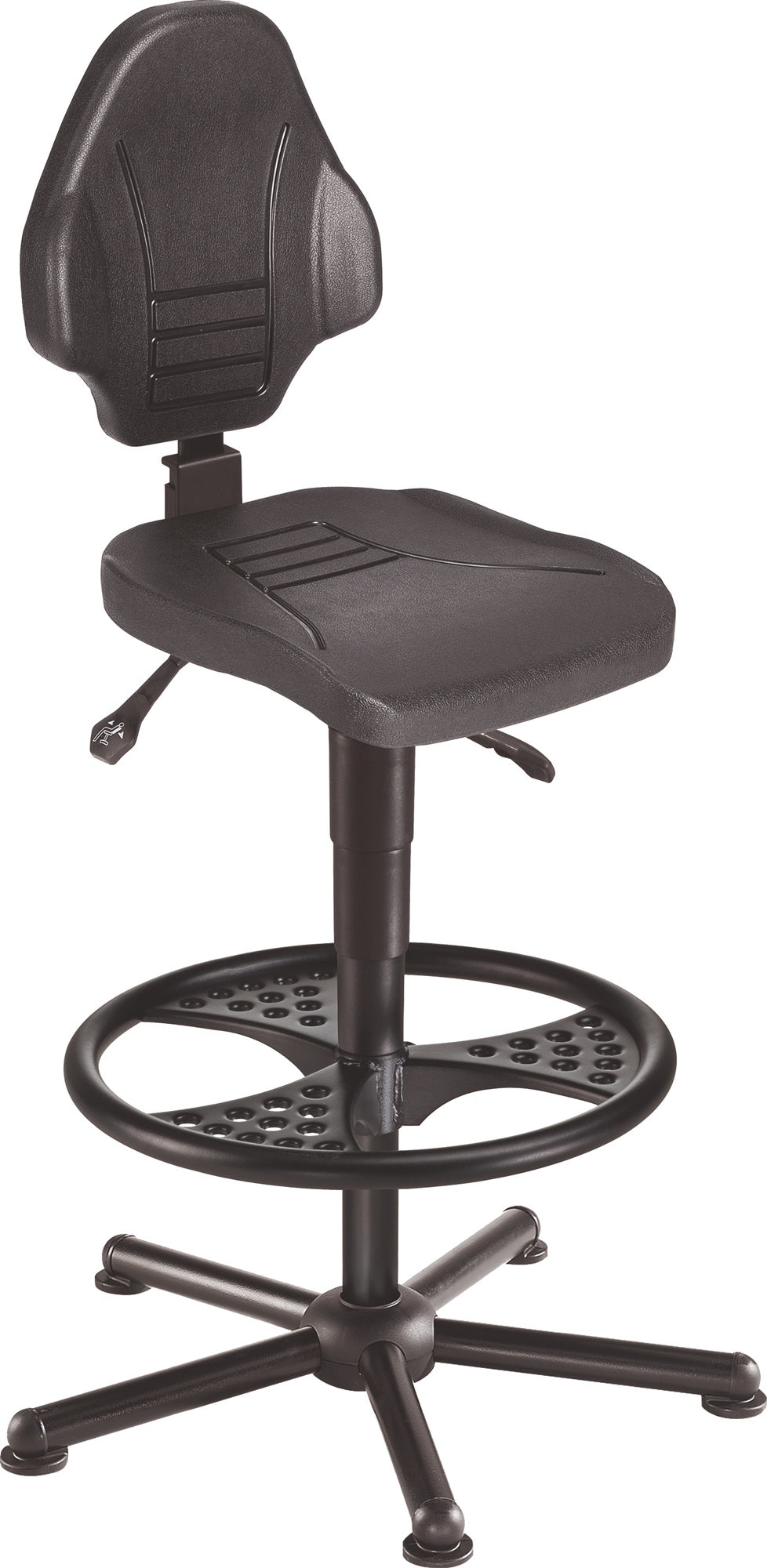 MEY Arbeitsdrehstuhl W13 Bodengleiter + Fußring Polyurethanschaum schwarz, 250 kg