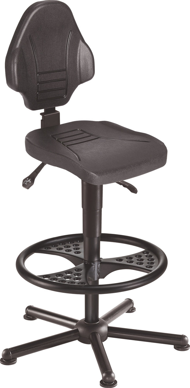 MEY Arbeitsdrehstuhl W13 Bodengleiter + Fußring Polyurethanschaum schwarz, 250 kg