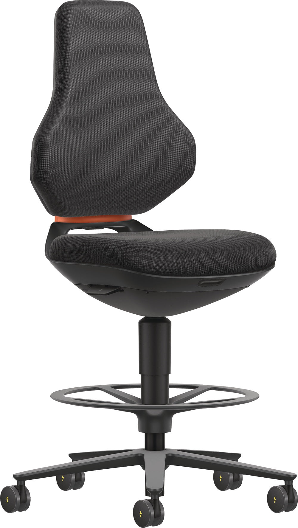 BIMOS Arbeitsdrehstuhl TEXON mit Sitz-Stopp-Rollen und Fußring, Supertec schwarz, 570-810 mm
